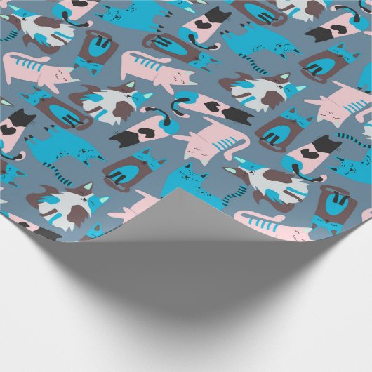 Vun katten op blauw cadeaupapier (Hoek)