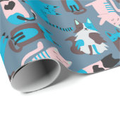 Vun katten op blauw cadeaupapier (Rol Hoek)