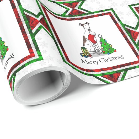 Vun kerstboom 2 Greyhound Dog (brindle white) Cadeaupapier (Rol Hoek)