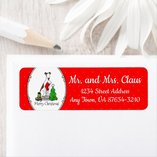 Vun kerstboom 2 Greyhound Dog (brindle white) Etiket (Insitu)