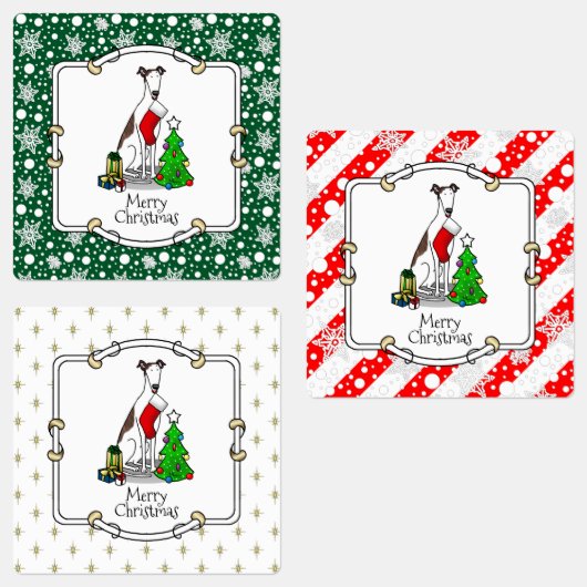 Vun kerstboom 2 Greyhound Dog (brindle white) Labels (Groep)