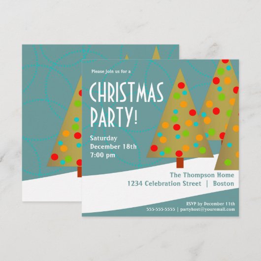 Vun kerstboom Trio Holiday Party Uitnodiging (Voorkant / Achterkant)