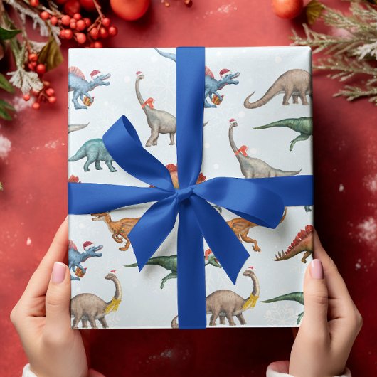 Vun kerstfeestdag Dinosaur-Waterverf Cadeaupapier