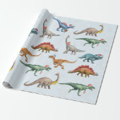 Vun kerstfeestdag Dinosaur-Waterverf Cadeaupapier (Uitgerold)