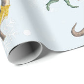 Vun kerstfeestdag Dinosaur-Waterverf Cadeaupapier (Rol Hoek)