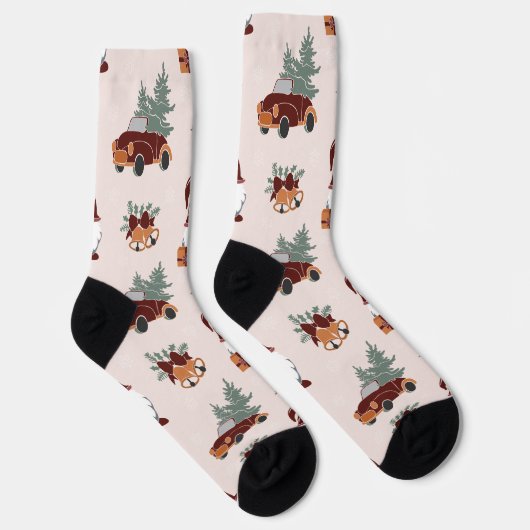 Vun kerstkoepel en auto met boompatroon sokken (Rechts)