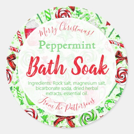 Vun kerstsnoepriet Bath Bomb Salt Soak Label (Voorkant)