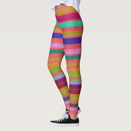 Vun kleurige regenboogstrepen retro leggings (Links)