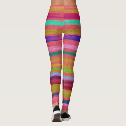 Vun kleurige regenboogstrepen retro leggings (Achterkant)