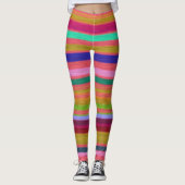 Vun kleurige regenboogstrepen retro leggings (Voorkant)
