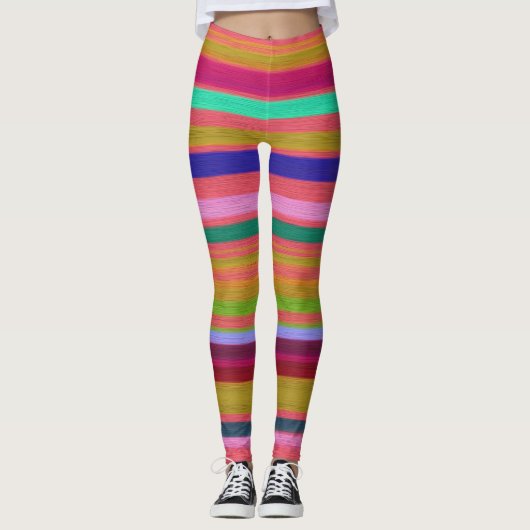 Vun kleurige regenboogstrepen retro leggings (Voorkant)