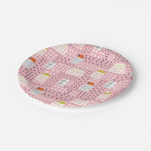 Vun kleurrijk huishuis appartementenrooster papieren bordje (Gekanteld)