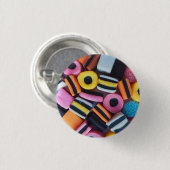 Vun, kleurrijk, zoethout snoep ronde button 3,2 cm (Voorkant /achterkant)