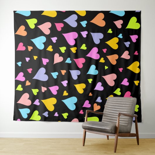 Vun, liefdevol, kleurrijk Hearts Patroonvormig Wandkleed (In Situ (horizontaal))