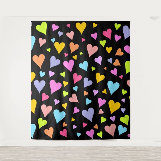 Vun, liefdevol, kleurrijk Hearts Patroonvormig Wandkleed (Voorkant)