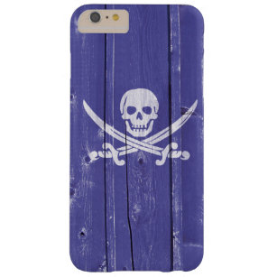 Vun met de schedelkruis op het blauwe houten panee barely there iPhone 6 plus hoesje