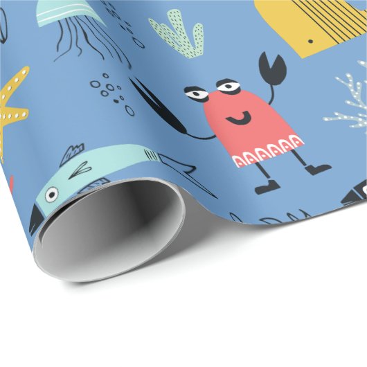 Vun onder het zee een schattige cartoon oceaan bee cadeaupapier (Rol Hoek)