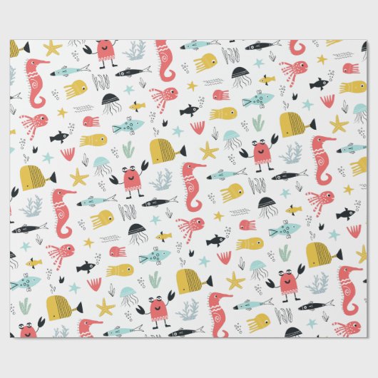 Vun onder zee schattige cartoon oceaandieren cadeaupapier (Vlak)