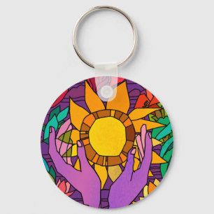 Vun patroon met bloemen en handen sleutelhanger