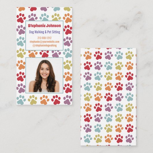 Vun regenboogkleurige verfdrukken Dog Walker Foto Visitekaartje (Voorkant / Achterkant)
