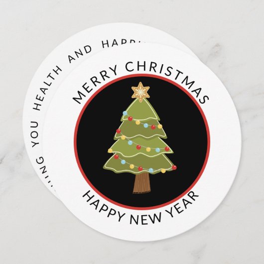 Vun, rond, minimale kerstboomvakantie feestdagenkaart (Voorkant / Achterkant)