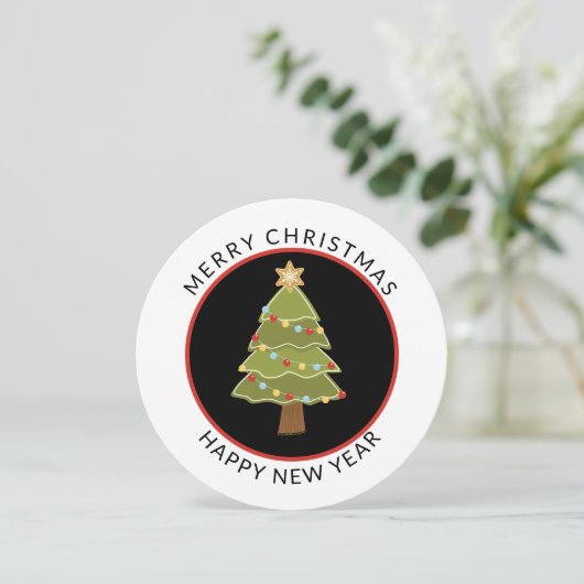 Vun, rond, minimale kerstboomvakantie feestdagenkaart (Staand voorkant)