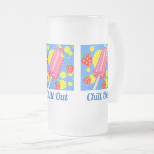 Vun roze Popsikel en aardbeien blazen uit Matglas Bierpul (Voorkant rechts)