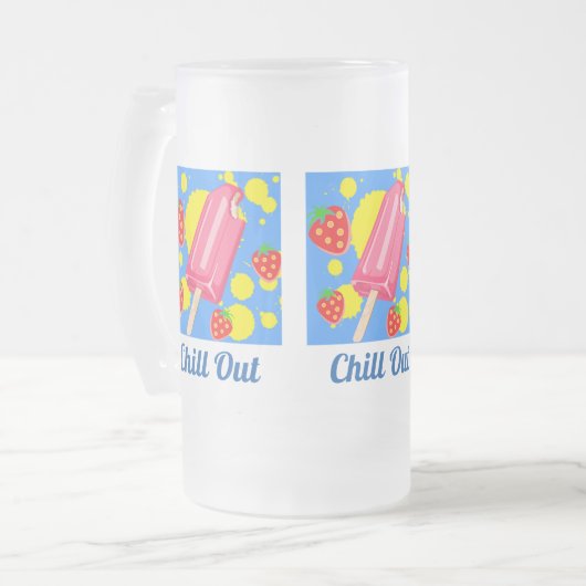 Vun roze Popsikel en aardbeien blazen uit Matglas Bierpul (Voorkant links)