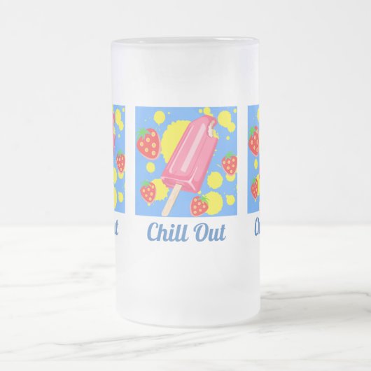 Vun roze Popsikel en aardbeien blazen uit Matglas Bierpul (Center)