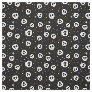 Vun Skulls Print Fabric, zwart Stof