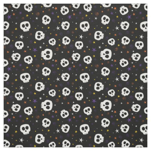 Vun Skulls Print Fabric, zwart Stof (Swatch)