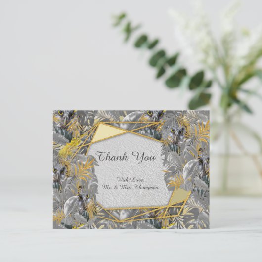 Vun, uitgedrukt in geel en grijs plant briefkaart (Staand voorkant)