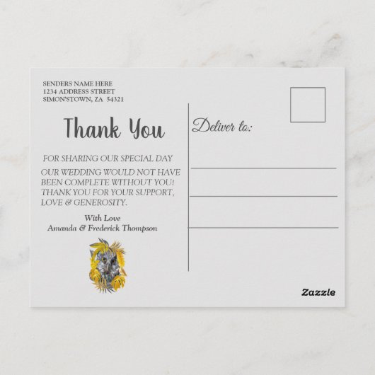 Vun, uitgedrukt in geel en grijs plant briefkaart (Achterkant)