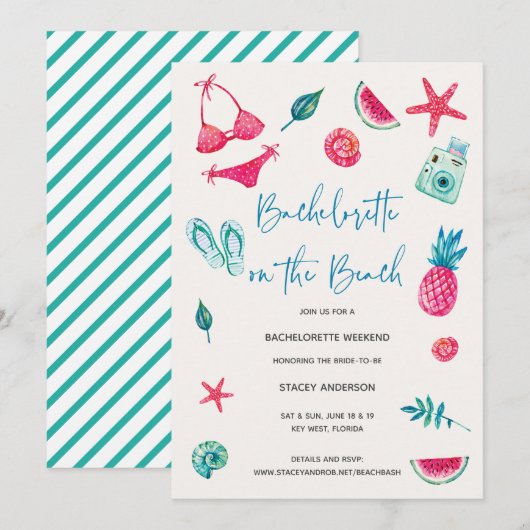 Vun Waterverf Beach Destination Bachelorette Kaart (Voorkant / Achterkant)