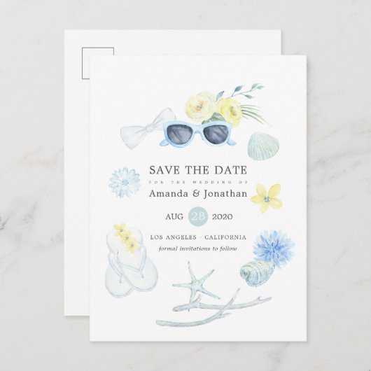 Vun Waterverf zomervakantie Beach Weddenschap Save Aankondigingskaart (Voorkant / Achterkant)