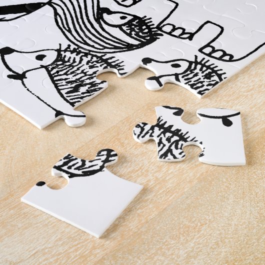 Vun Wilde Dieren Zwarte en Witte Moderne Kunst Legpuzzel (Zijkant)