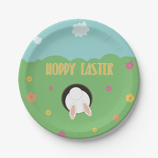 Vun woord pun Hoppy Easter met witte bunny Papieren Bordje (Voorkant)