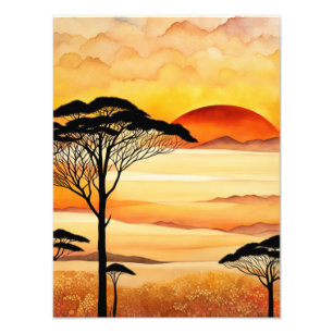 Vurig Afrikaans zonsondergang landschap Foto Afdruk