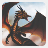 Vurig Amber Draak Fantasie Vierkante Sticker (Voorkant)