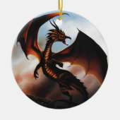 Vurig Ambere Draak Fantasie Keramisch Ornament (Voorkant)