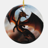 Vurig Ambere Draak Fantasie Keramisch Ornament (Achterkant)