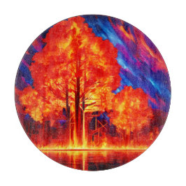 Vurig bos in vuur en vlam in levendige kleuren snijplank