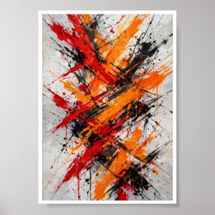Vurig Chaos - Krachtige Rode Oranje Zwarte Spatten Poster