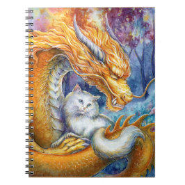 Vurig Chinees Draak & Witte Kat in Magisch Woud Notitieboek