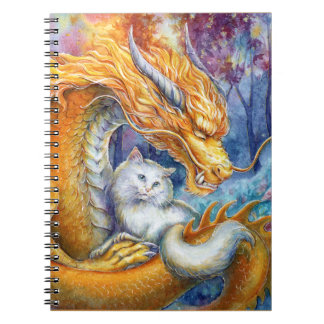 Vurig Chinees Draak & Witte Kat in Magisch Woud Notitieboek