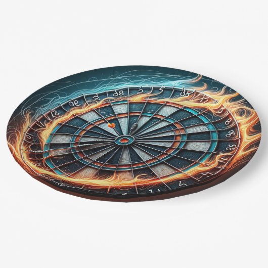 Vurig Dartbord met Bullseye Explosion Papieren Bordje (Gekanteld)