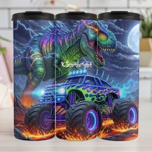 Vurig Dinosaurus Monstertruck Gevecht Thermosbeker