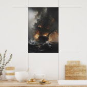 Vurig Geesterschip op Zee Kunst, Donkere Nautilus Poster (Keuken)