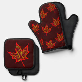 vurig Herfst blad Ovenwant & Pannenlap Set