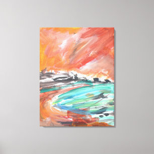 Vurig Kustbaai bij Zonsondergang Canvas Afdruk